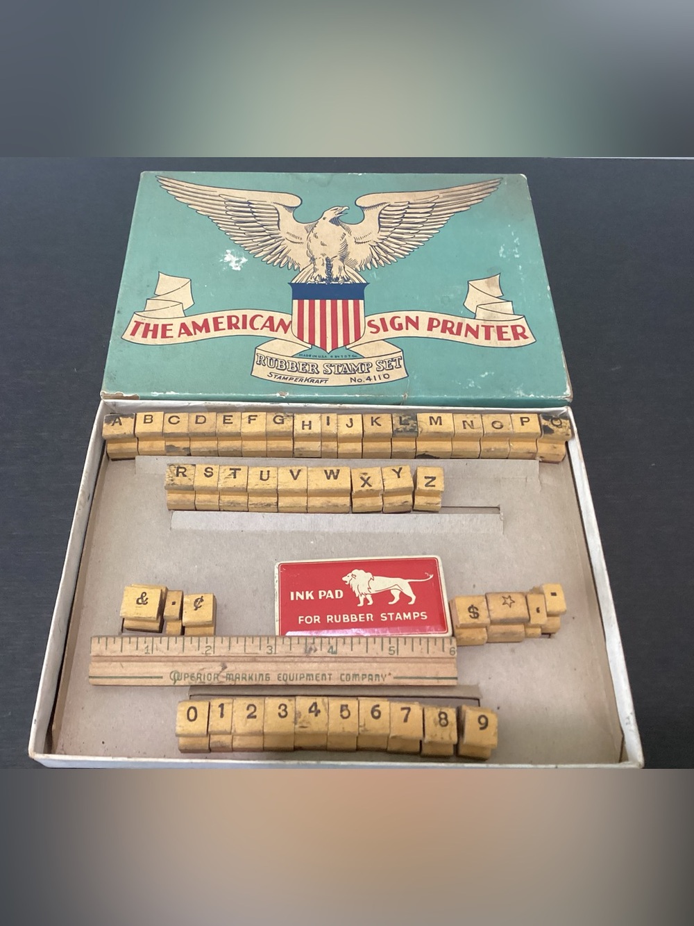 Vtg. The American Sign Printer Rubber Stamp Set, produced under the stamp